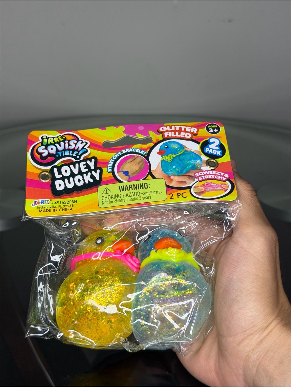 Ducky Glitter-Filled Stretch Toy 2-Pack - Yellow & Blue